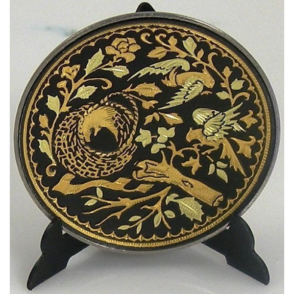 Damascene Gold Bird Round Decorative Plate by Midas of Toledo Spain style 870001-2 29252