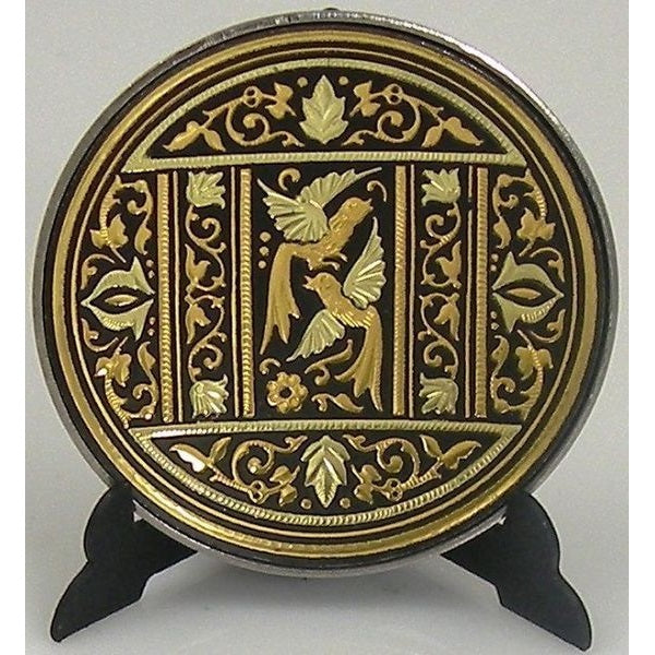 Damascene Gold Bird Round Decorative Plate by Midas of Toledo Spain style 870001-3 29253