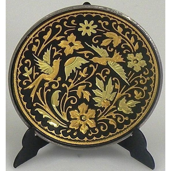 Damascene Gold Bird Round Decorative Plate by Midas of Toledo Spain style 870001-4 29254