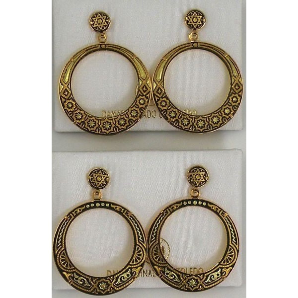 Damascene Gold Star of David Hoop Stud Drop Earrings by Midas of Toledo Spain style 3106 3106