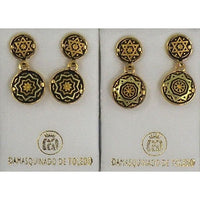 Damascene Gold Star of David Round Stud Drop Earrings by Midas of Toledo Spain style 3113 3113