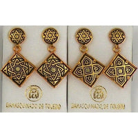 Damascene Gold 21mm Square Star of David Design Drop Earrings by Midas of Toledo Spain style 3144 3144