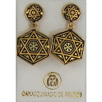 Damascene Gold 16mm x 14mm Hexagon Star of David Design Drop Earrings by Midas of Toledo Spain style 3178 3178
