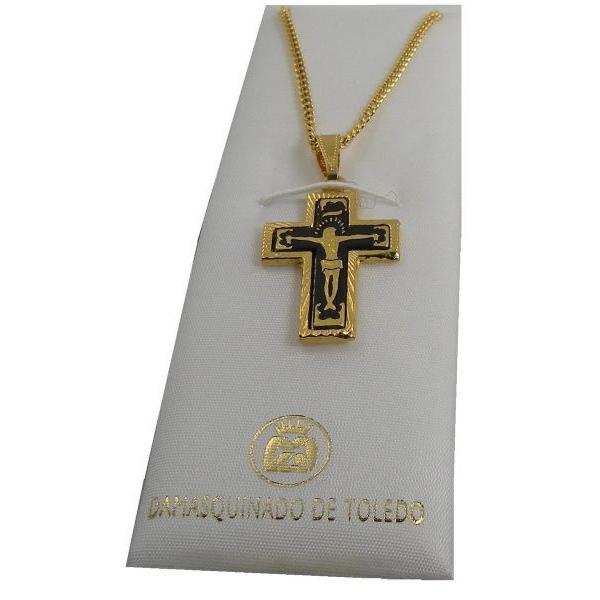 Damascene Gold Jesus Cross Pendant on Chain Necklace by Midas of Toledo Spain style 3301 3301