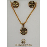 Damascene Gold Round Star of David Earrings and Necklace Set  by Midas of Toledo Spain style 3433 3433