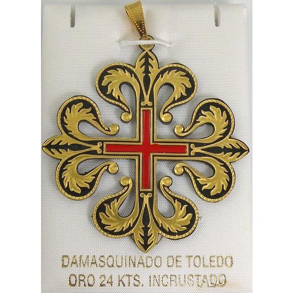 Templar Knight Damascene Caltrava Cross Pendant by Marto of Toledo Spain Style 4222 4222