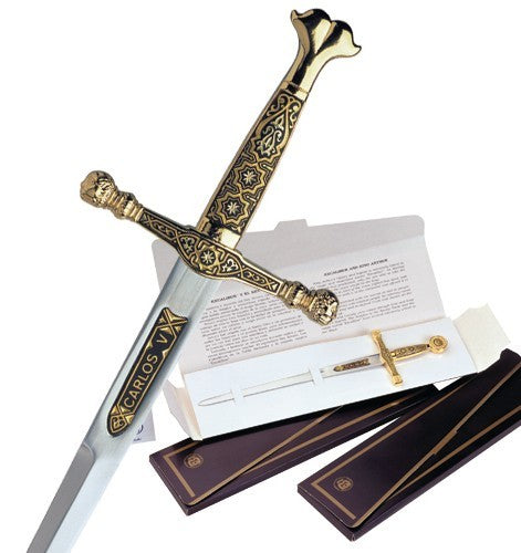 Miniature Damascene Carlos V Sword Letter Opener by Marto of Toledo Spain 55023