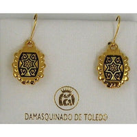 Damascene Gold Star of David Rectangle Drop Earrings by Midas of Toledo Spain style 8107 8107