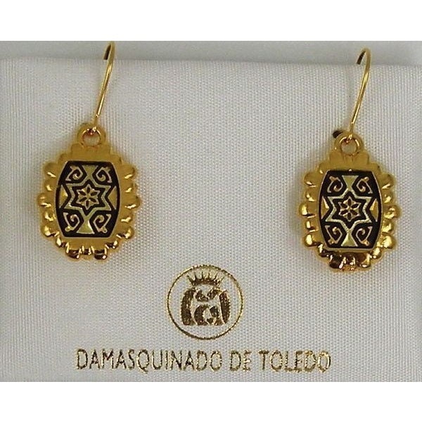 Damascene Gold Star of David Rectangle Drop Earrings by Midas of Toledo Spain style 8107 8107
