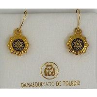 Damascene Gold Star of David Round Drop Earrings by Midas of Toledo Spain style 8109 8109