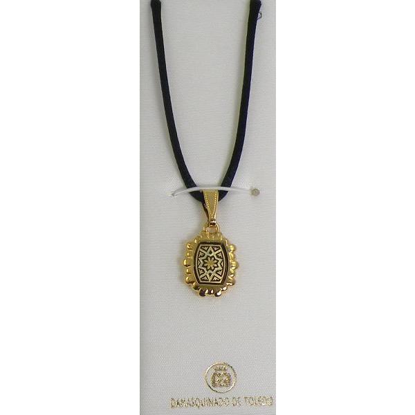 Damascene Gold Star of David Rectangle Pendant on Cord Necklace by Midas of Toledo Spain style 8207 8207
