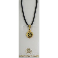 Damascene Gold Flower Round Pendant on Cord Necklace by Midas of Toledo Spain style 8209 8209