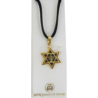 Damascene Gold Menorah Star of David Pendant on Cord Necklace by Midas of Toledo Spain style 8229 8229