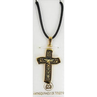 Damascene Gold Cross Bird Pendant on Black Rope Necklace by Midas of Toledo Spain style 8232 8232