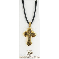 Damascene Gold Cross Thorn Pendant on Black Cord Necklace by Midas of Toledo Spain style 8236 8236