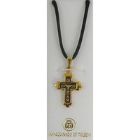 Damascene Gold Cross Bird Pendant on Black Cord Necklace by Midas of Toledo Spain style 8240 8240