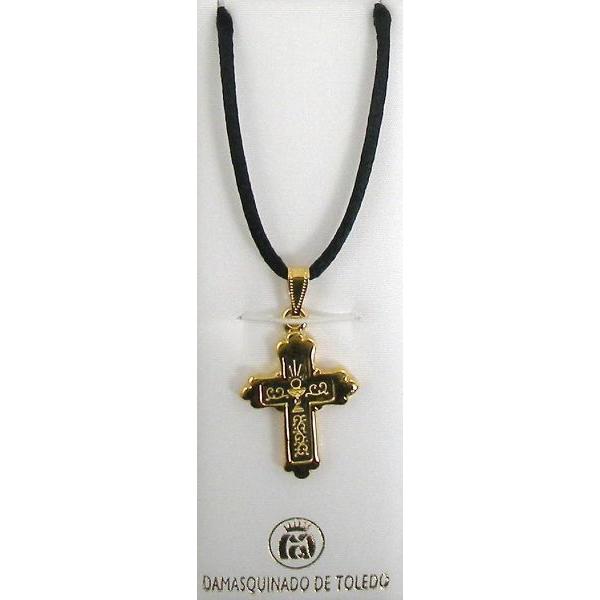 Damascene Gold Cross Chalice Pendant on Black Cord Necklace by Midas of Toledo Spain style 8240 8240