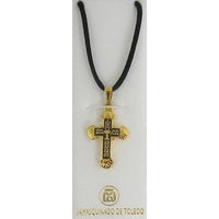 Damascene Gold Cross Chalice Pendant on Black Cord Necklace by Midas of Toledo Spain style 8241 8241