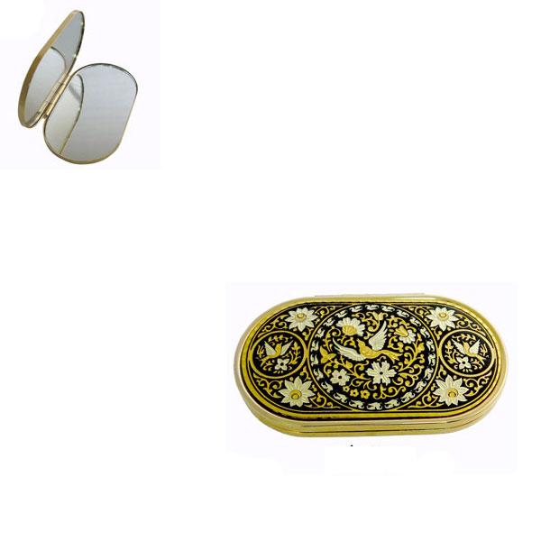 Damascene Gold Oval Bird Compact Mirror by Midas of Toledo Spain style 8553-2 85532