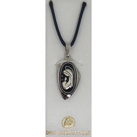 Damascene Silver Virgin Mary Oval Pendant on Cord Necklace by Midas of Toledo Spain style 9219-1 92191