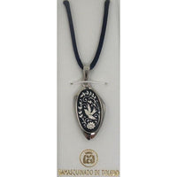 Damascene Silver Bird Oval Pendant on Cord Necklace by Midas of Toledo Spain style 9219 9219