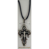 Damascene Silver Cross Jesus Pendant on Navy Cord Necklace by Midas of Toledo Spain style 9233 9233