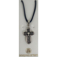 Damascene Silver Cross Chalice Pendant on Navy Cord Necklace by Midas of Toledo Spain style 9237 9237