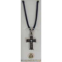 Damascene Silver Cross Chalice Pendant on Navy Cord Necklace by Midas of Toledo Spain style 9239 9239
